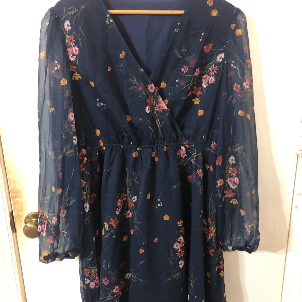 Navy blue, flowy flower maxi dress